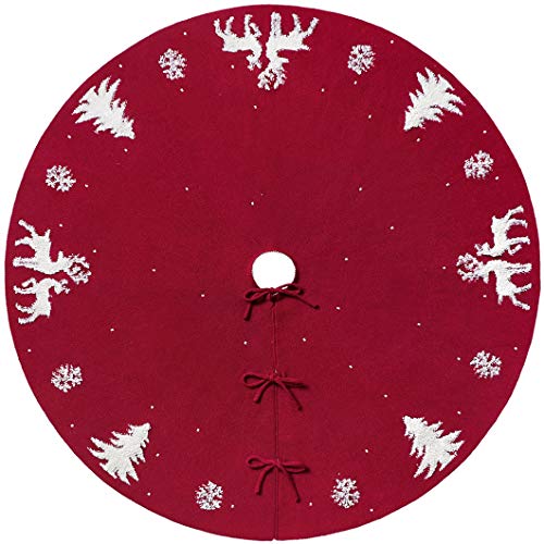 LOMOHOO Knitted Christmas Tree Skirt 48 inches 3D Knitted Tree Skirt Traditional Knit Luxury Thick Rustic Tree Skirts Xmas Holiday Christmas Decoration Indoor Outdoor (Red Knitted, 48 inches/122cm) - Thumbnail 7