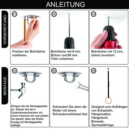 POLE9 Gancio da Soffitto in Acciaio inox 304