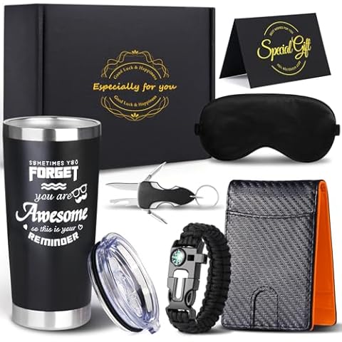 VUEJIC Birthday Gifts Baskets for Men,Premium Gift Baskets for Him,Cool Camping Outdoorsman Gift Set,Fathers Day Christmas Mens Gifts Ideas,Thank You Presents for Dad Cover
