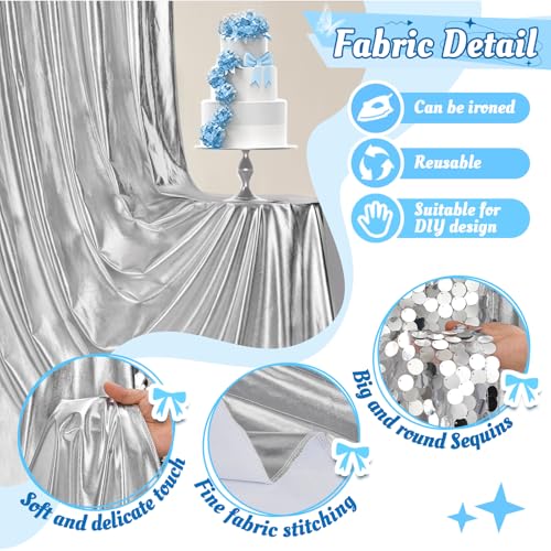 Image of Silver Easter Sequin Backdrop Curtain Drapes - 8.8x8ft 18MM Large Sequin Curtain Backdrop Panel Glitter Photo Background for DIY Birthday Party Photography Decorations