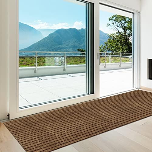 Heyroll Custom Size Hallway Runner Rug, Backed Non-Slip Waterproof Runner Rugs, Washable Outdoor Indoor Carpet Runner Rug for Floor, Entryway, Kitchen, Laundry, Balcony, Garage 2' x 6', Stripe Brown