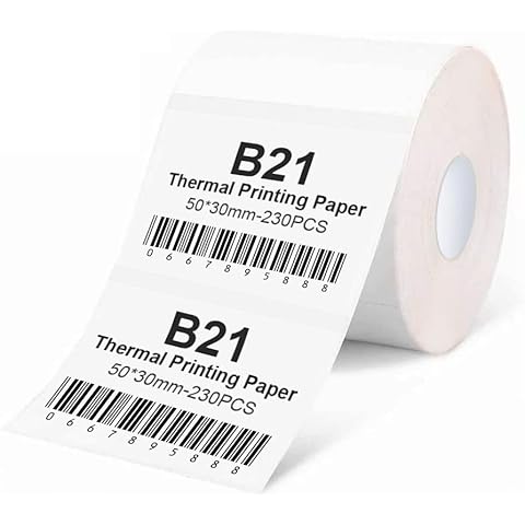 NIIMBOT B21 Lable Maker Tape 1.97" x 1.18" (50×30 mm) Printer Sticker Paper with Self-Adhesive for B21 / B3S Label Maker Printer,1 Roll of 230 (White) Cover