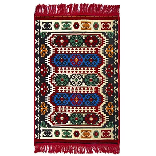 Tapis turc Kilim - 60 cm x 90 cm - Motif bleu aztèque - Boho