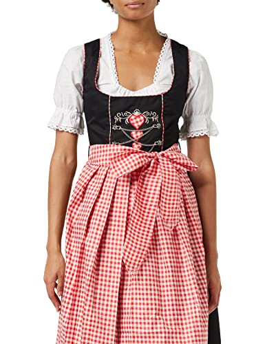 donnerlittchen! Midi-Dirndl Lena Schwarz/Rot/Weiß mit Herzen inklusive...