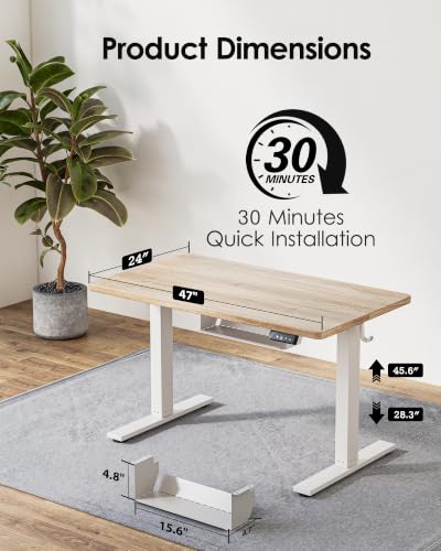 Image of TIQLAB Electric Standing Desk with Cable Tray, 47.2'' x 23.6'', Maple