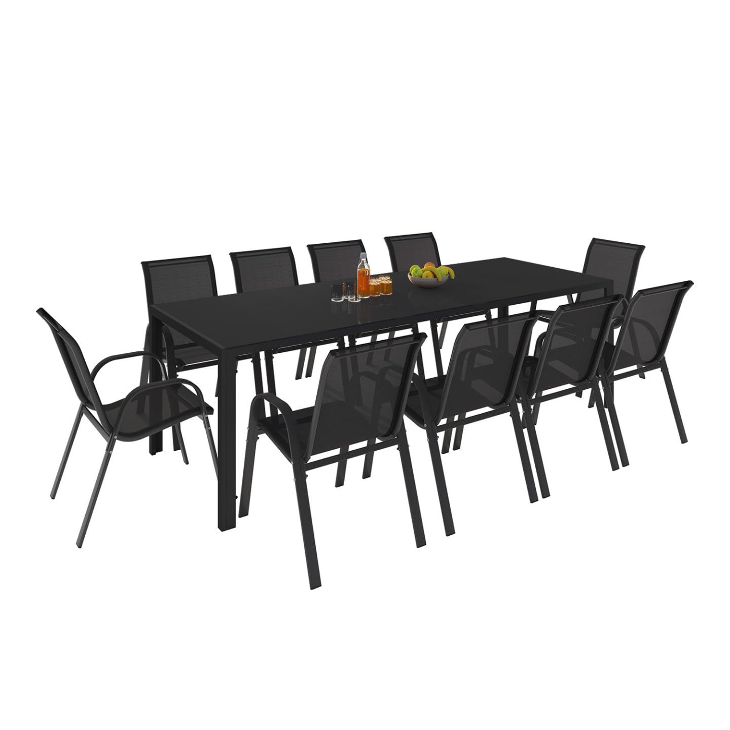 IDMarket - Salon de Jardin Madrid Table 240 CM et 10 chaises empilables Noir