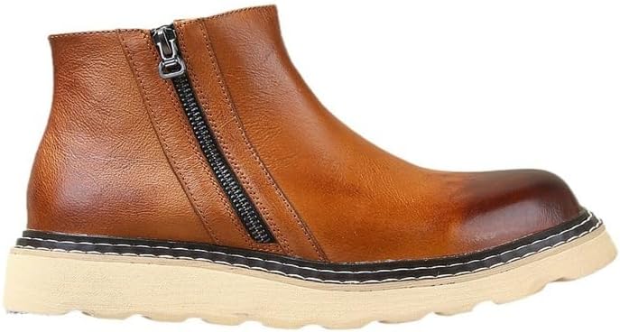 HBJWOV Mens Mid-length Retro Brushed Color Design Side Zipper Easy To Put On And Take Off High-top Thick-soled Work Boots Waterproof And Wear-resistant Work Shoes