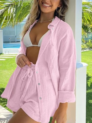 Image of AUTOMET 2 Piece Sets For Women Lounge Wear Matching Two Piece Outfit | Oversized Shirts And Shorts,Summer Outfits 2026,Vacation Beach Outfits,Travel Outfits,Maternity sets