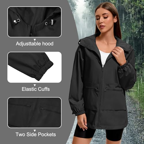 American Trends Women Rain Jacket with Hood Lightweight Rain Coats for Women Trench Waterproof Windbreaker With Back Pockets4