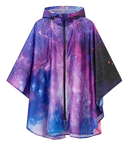 SaphiRose - SaphiRose Lightweight Kids Rain Poncho - Waterproof Zipper Up Rain Coat in Universe Large - Best Deal on Amazon