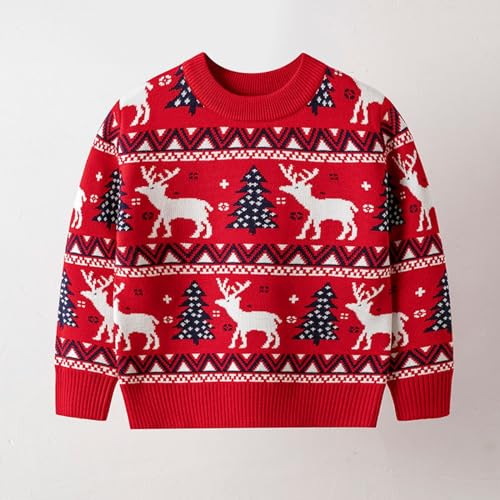 Kids Christmas Pullover 𝐔gly Xmas Long Sleeve Sweaters Kids Funny Santa Reindeer Print Knit Fall Winter Tops2