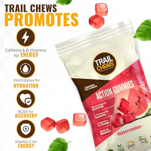 Image of - Watermelon Flavor - 4-in-1 Energy Gummies for Energy, Hydration, Immunity, and Recovery. 50mg Yerba Mate Caffeine, 403mg Essential Vitamins, and 1000mg BCAAs per Serving. Plant-Based & Gluten-Free. 12 Single-Serving Bags, 10 Gummies Each.