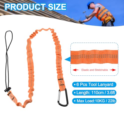 Image of MECCANIXITY Retractable Tool Lanyard 3.6ft with Single Aluminum Buckle and Adjustable Loop End, Maximum Weight Limit 10KG / 22lb, Safety Fall Protection Tools Leash, Orange 6 Pack
