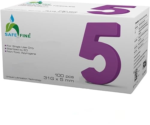 Safefine Diabetic Insulin Pen Tips 5mm 31G (0.25 mm) Painless Thin Wall Technology (100 pcs/Box)
