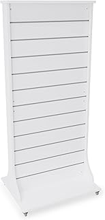 goodsforbusiness Paneelgondel „Sydney“ aus Holz mit Aluprofilen H202xB90xT70 cm, rollbare Paneelwand beidseitig nutzbar, Profilabstand 15,5 oder 27,5 cm (Weiß, Profilabstand 15,5 cm)