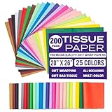 Gift Tissue Paper for Gift Bags - Tissue Paper Bulk | 25 Assorted Colors 200 Sheets 20x26 Inch | Premium Quality Bold Colored for Crafts, Wrapping, Packaging, Birthday, Holiday, Christmas