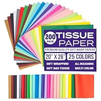 Gift Tissue Paper for Gift Bags - Tissue Paper Bulk | 25 Assorted Colors 200 Sheets 20x26 Inch | Premium Quality Bold Colored for Crafts, Wrapping, Packaging, Birthday, Holiday, Christmas