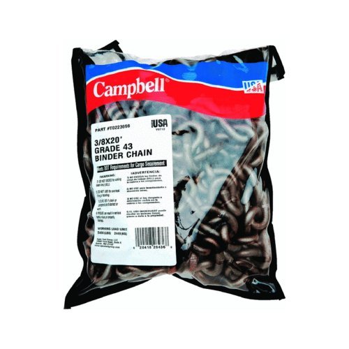 Campbell Chain & Fittings T0223820 Grade 43 Binder Chain, 3/8" x 20 ft, Bright Finish, Clevis Grab Hook Each End, Pail (Pack of 3)