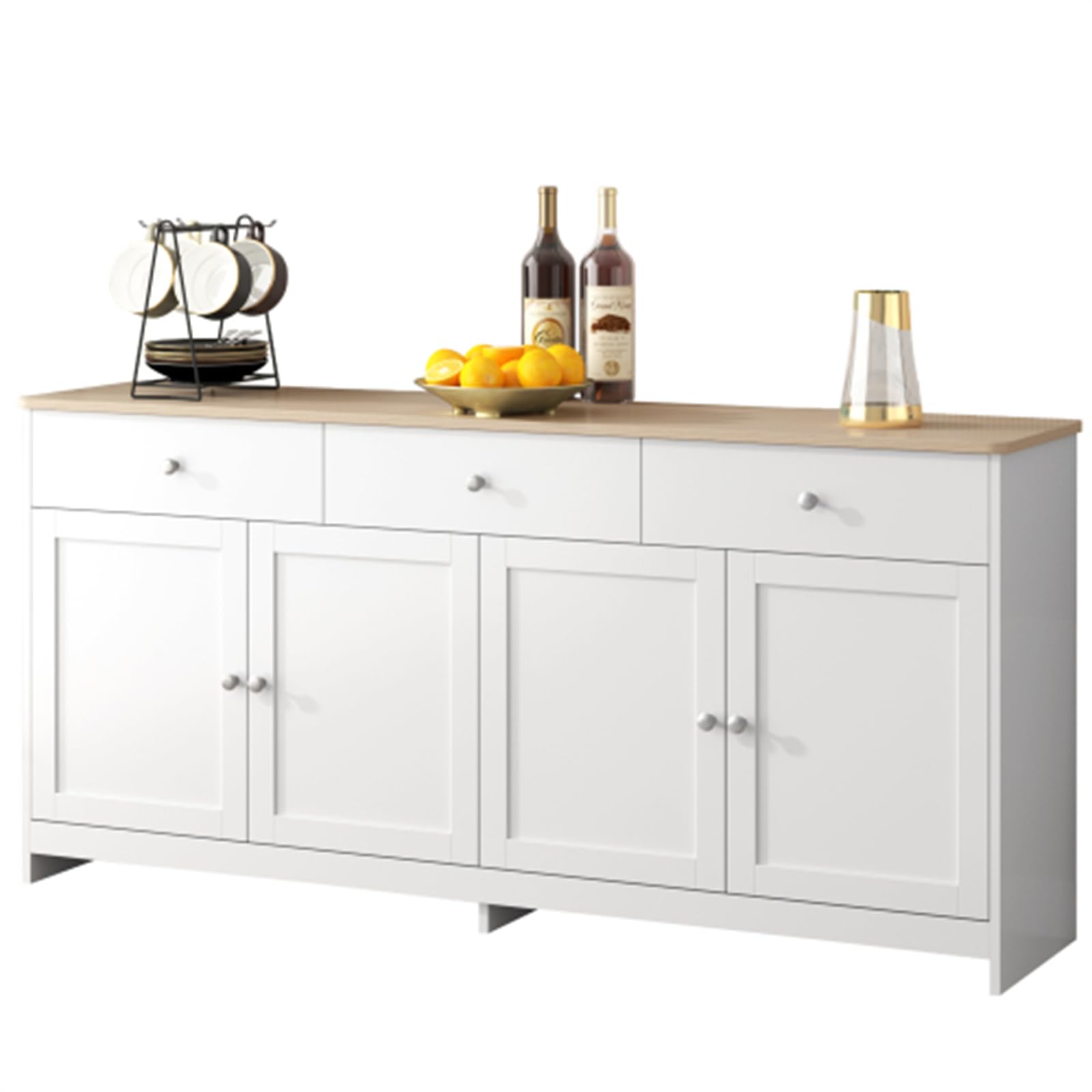 Credenza con Venature del Legno Bianco, Mobile da Ingresso Moderno E Semplice di Grande capacità con Ripiano Regolabile, Adatto per Soggiorno E Camera da Letto