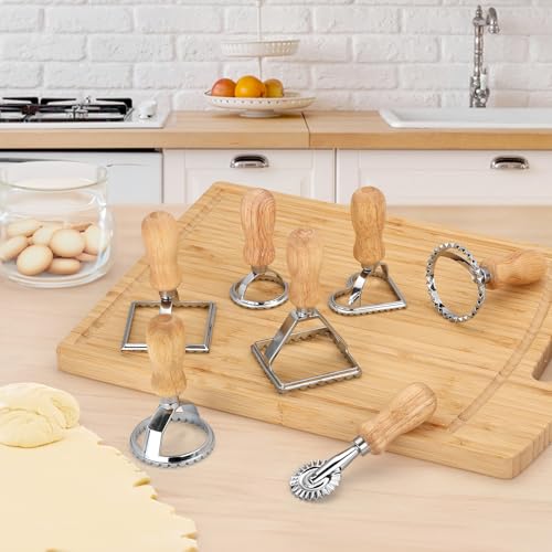 Miniatura 5 de Foyucool Juego De 7 Cortadores De Raviolis, Raviolis Molde Cortador, Cortador De Ravioli Cuadrado Redondo Corazón, Con Mango De Madera Y Borde Acanalado, Para Ravioli, Pasta, Lasaña, Pierogi