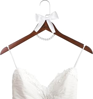 Bridal Wedding Dress Hanger, Bride Wooden Hanger with Pearls and Satin Bow, Unique Bridal Shower Present, Elegant Wedding Photo Prop