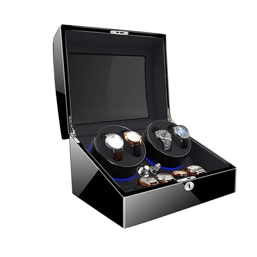 QUSYZD Luxury Wood Watch Winder with Soft and Flexible Watch Pillows 4+6 Winding Spaces Built-in Blue LED Illumination Quiet Motor for 10 Watches,