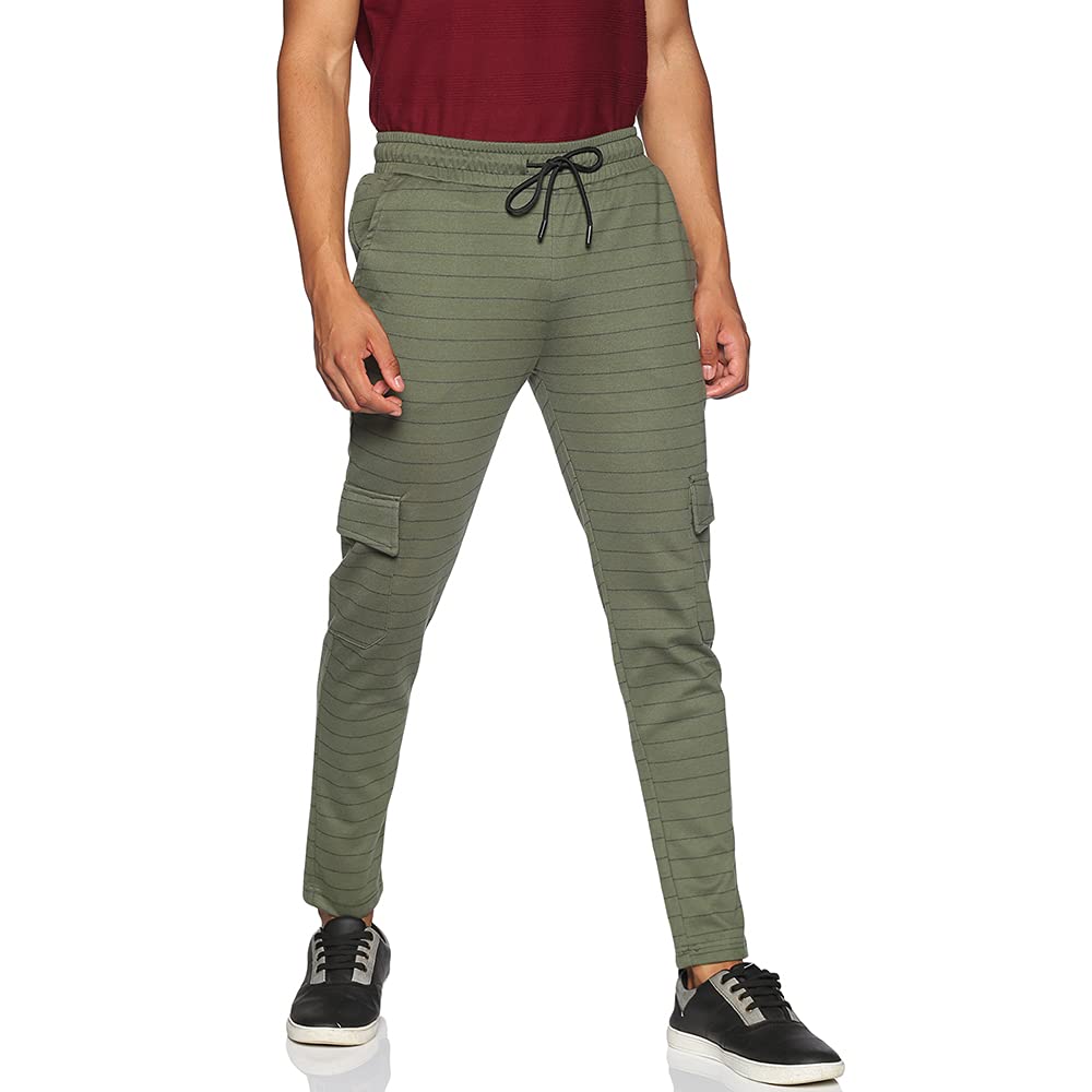 Campus Sutra Men Stylish Striped Casual Olive Joggers in olive