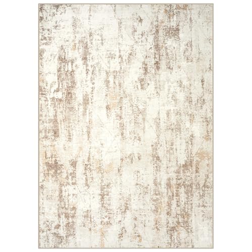9x12 Area Rugs Washable Rug: Modern Abstract Living Room Rug Soft Anti-Skid Thin Carpet Indoor Floor Non-Shedding Carpets for Bedroom Dining Room Farmhouse Nursery Home Office Beige Grey