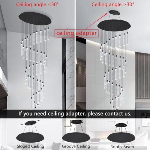 Image of 40-Lights High Ceiling Chandelier Modern LED Crystal Chandelier for Foyer Dimmable Spiral Crystal Chandeliers for Entryway Staircase Hallway Living Room Hanging Light Fixture