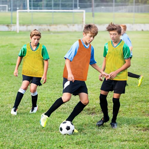 Image of Pinnies, Soccer Pennies for Youth & Adults, Scrimmage Vests 6 /12 /24 Pcs | Lightweight Mesh Practice Jerseys, Soccer Team Bibs for Sports, Blue, Red, Yellow, Orange