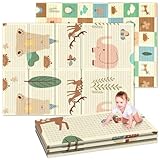 Soontrans Krabbelmatte Baby, Spielmatte Baby Faltbar, 180x120x1cm, Play Mat for Babies Doppelseitige, Schaumstoffmatt, Wasserdicht, Tragbar, Bodenmatte Kinder mit Aufbewahrungstasche (Wald/Tier)
