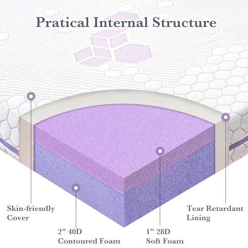 Image of SINWEEK 3 Inch Memory Foam Mattress Topper Twin XL Size, Soft and Medium Mattress Pad for College Dorm Room, High Density Foam Bed Topper with Textured Cover, CertiPUR-US Certified