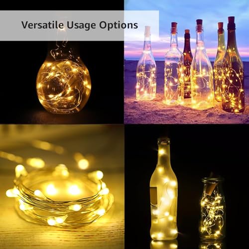 Image of GIGALUMI 2 PCS 20 LED Bottle Cork Lights 6m | Battery Operated Mini Copper Wire Fairy Lights for Decoration | Bottle Lights for Home, Wedding, Diwali, Party (Warm White)