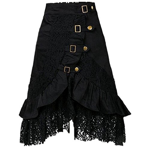 Women's Steampunk Gothic Clothing Vintage Cotton Black Lace Skirts4