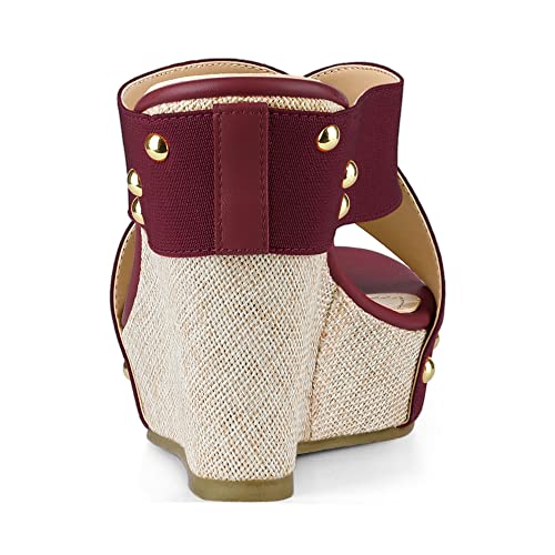 Allegra K Allegra K Women Open Toe Linen Platform Slide Wedge burgundy Sandals 6 M US