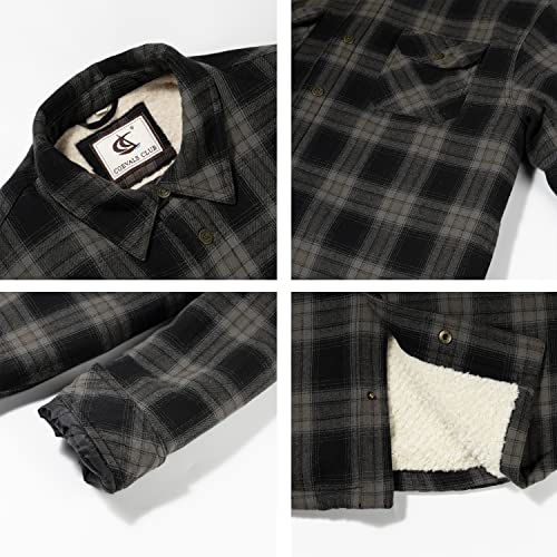 Image of COEVALS CLUB Men's Flannel Fleece Sherpa Quilted Lined Plaid Snap Work Shirt Jacket /Hooded