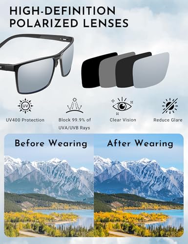 Image of BIRCEN Polarized Anti-Glare Sunglasses for Men: Lightweight Metal Wrap around Sun Glasses UV Protection for Driving Fishing