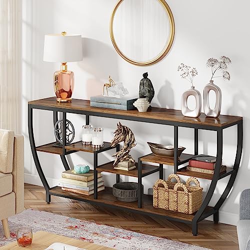 Image of Tribesigns 70.9 Inch Long Sofa Table with Shelves, Rustic Console Table with Storage, Industrial Entryway Table TV Stand, Behind Couch Table Accent Tables for Living Room, Hallway, Foyer