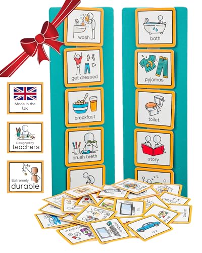 Visual Timetable Children's Routine Chart with 35 communication cards to support transition for autism, adhd, down's syndrome, speech and language delay. (Visual Timetable for Children at Home)