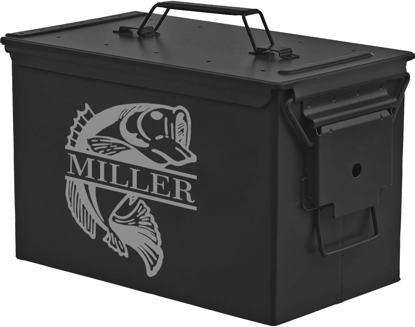 Daylor Custom Engraved Ammo Box Metal Ammunition Case Steel Storage Can Personalized Bass Fish (30 Caliber, Green)