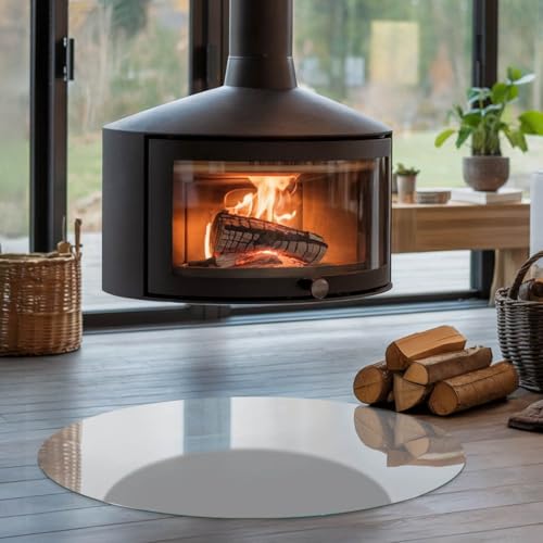 Placa de chimenea gris redonda de 90 cm para suelo radiante 5