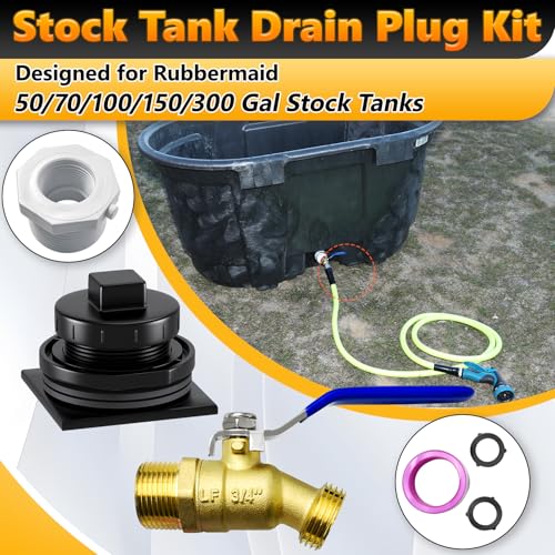 Image of Stock Tank Drain Plug Kit Include 10FT 3 4 inch Garden Hose Pipe Reducer Hex Bushing & Brass Faucet Fit for rubbermaid Commercial 50 70 100 150 300 Gallon Stock Tanks Five Years Free Replacement