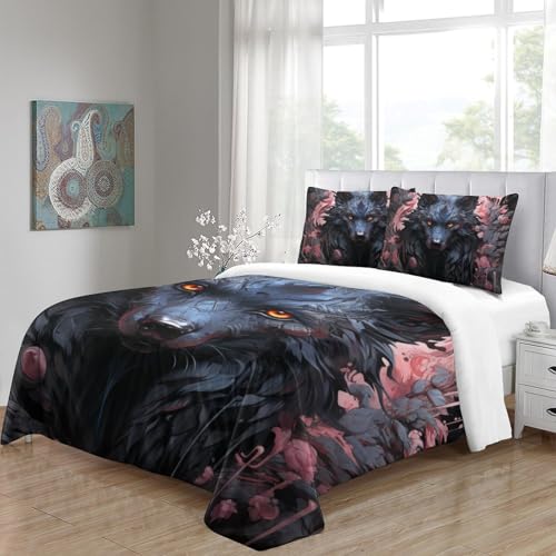 Housse de couette loup 3D fermeture éclair grand lit microfibre anti-plis - 5