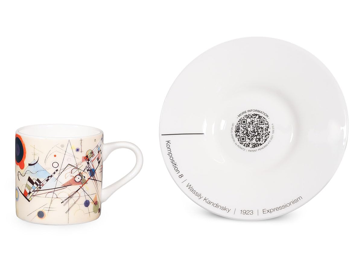 Könitz Espresso Tassen Set Kandinsky Komposition 8. Vier Kaffeetassen 65ml aus Fine Bone China Porzellan. Espressotassen modern, bunt