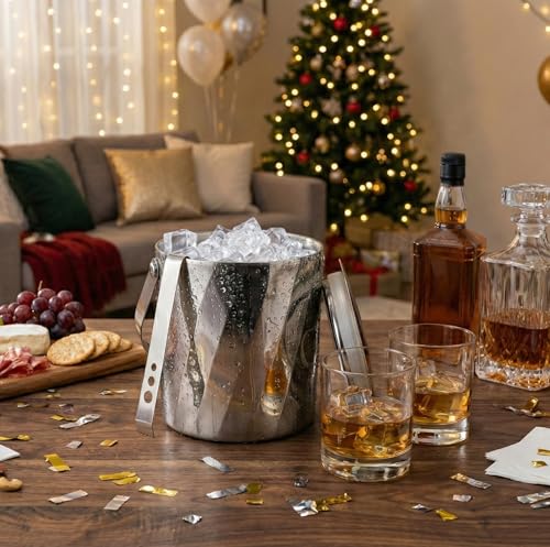 Image of Car-O-Bar Mirror Finish Stainless Steel Ice Bucket | Premium Design Ice Bucket for Bar & Home | Perfect Home Bar Setup (Rippled Finish)