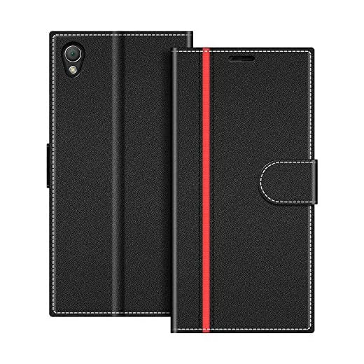 COODIO fodral till Sony Xperia Z3, magnetiskt flip-fodral telefonfodral kompatibel med Sony Xperia Z3 mobilfodral, Svart/Röd
