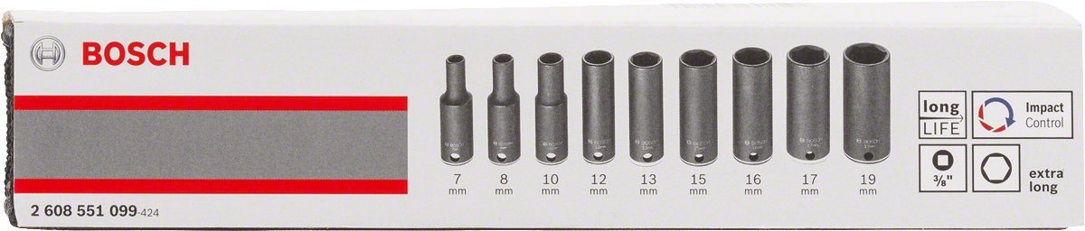 Bosch Professional 2608551099 Socket Set, 9 pezzi, 63 mm, 7-19