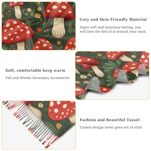 Women's Scarf, Faux Pashmina Soft Lightweight Shawl Wrap, Cartoon Red Mushrooms Print Fashion Scarves4