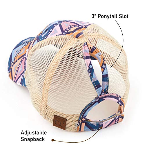 Image of C.C Exclusives Washed Distressed Cotton Denim Criss-Cross Ponytail Hat Baseball Cap Bundle Hair Tie (BT-1007)