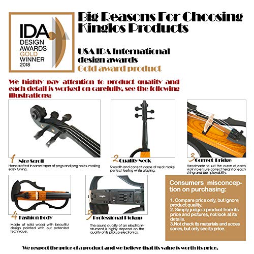 Kinglos 4/4 Colored Solid Wood Advanced 3-Band-Eq Electric/Silent Violin Kit With Ebony Fittings Full Size (Sddh1312) #TOP7